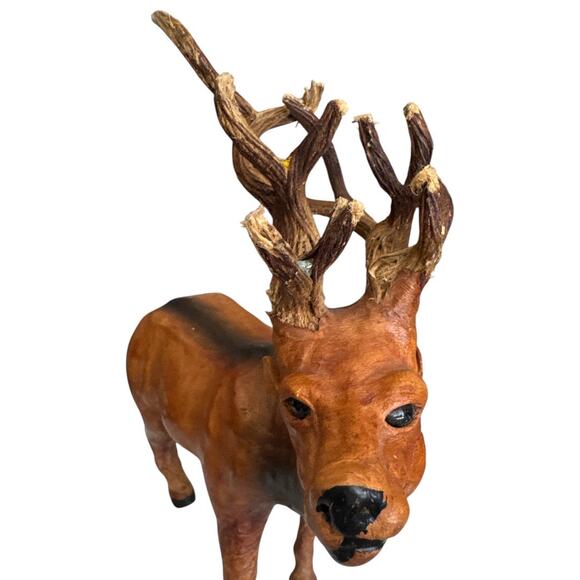 Vintage Leather Covered Deer Buck Figurine with 12-Point Rack Antlers - Picture 2 of 10